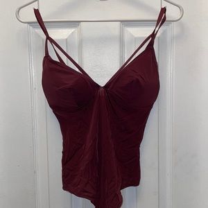 Burgundy thong Bodysuit